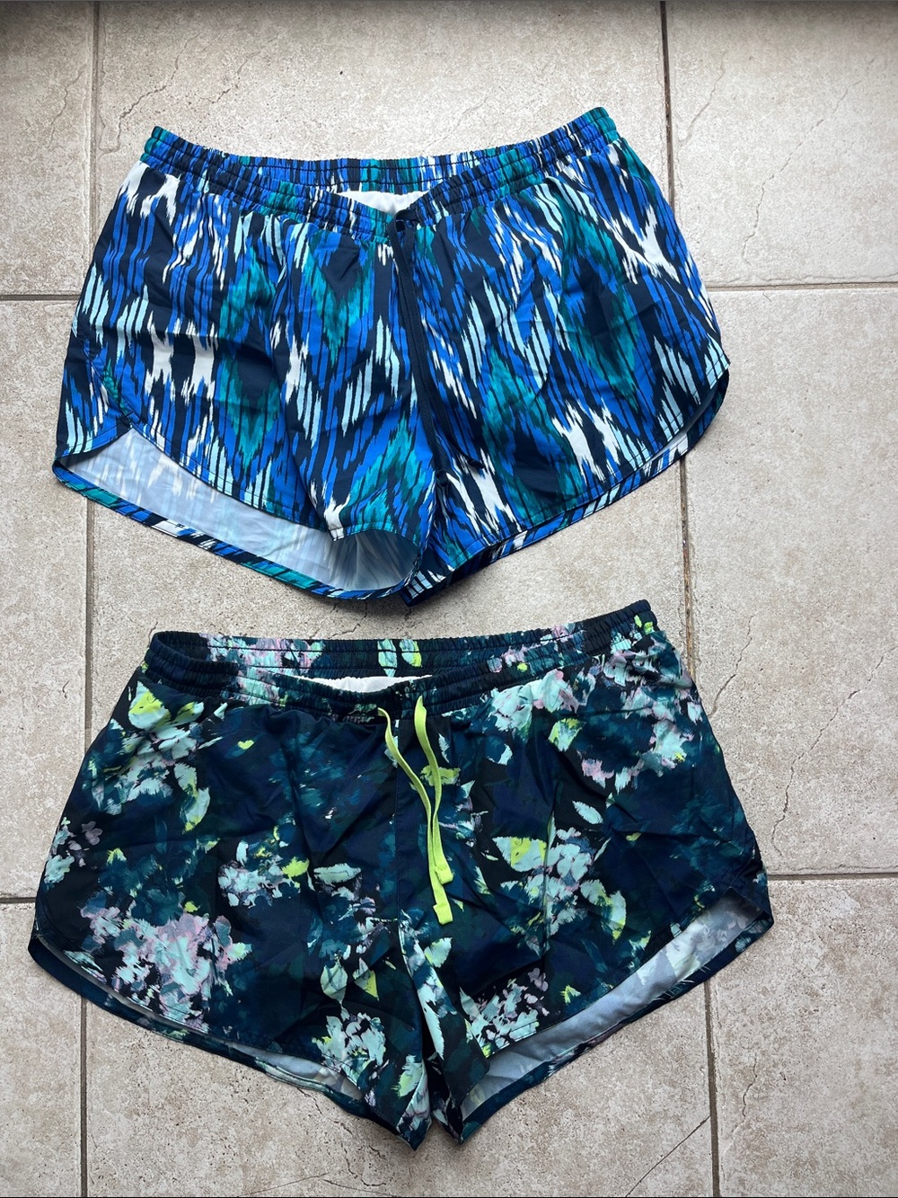 Old Navy Blue Teal Patterned Athletic Shorts Duo